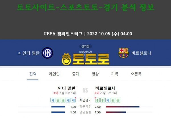 [2022-10-05] UEFA 인테르VS바르셀로나 분석,픽